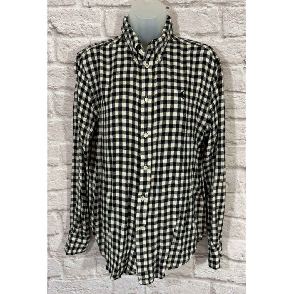 Ralph Lauren Black White Gingham Shirt Large Check Plaid Soft Flannel Cozy Top